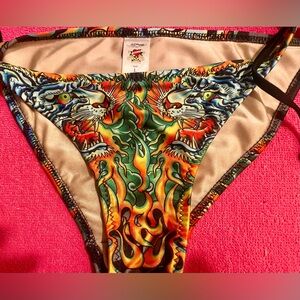 Vintage Y2K Ed Hardy Tiger & Flames String Bikini